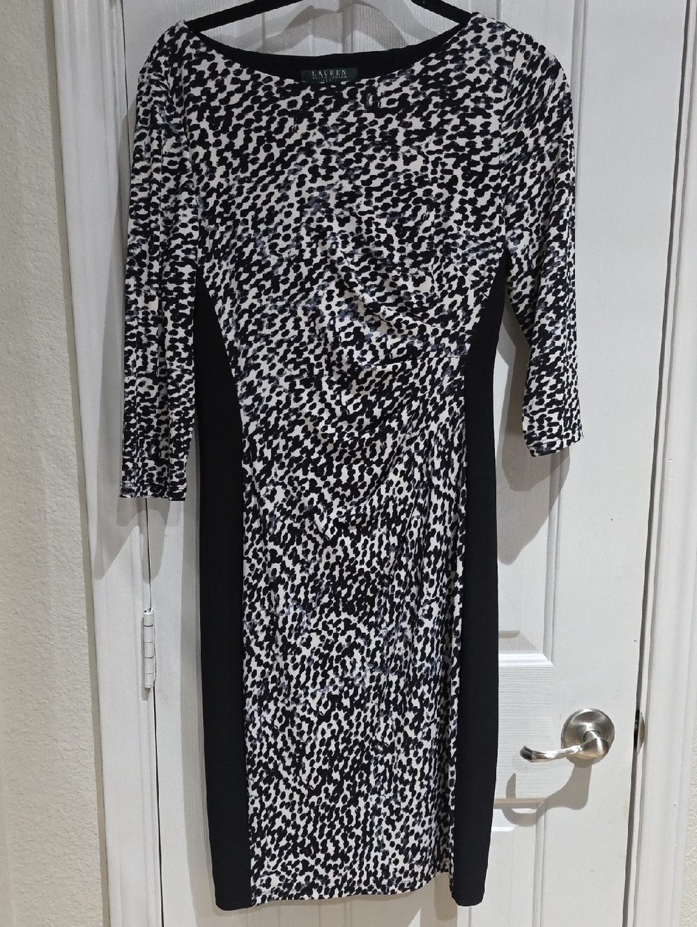 Lauren Ralph Lauren Black & White Printed Sheath Dress Size 10